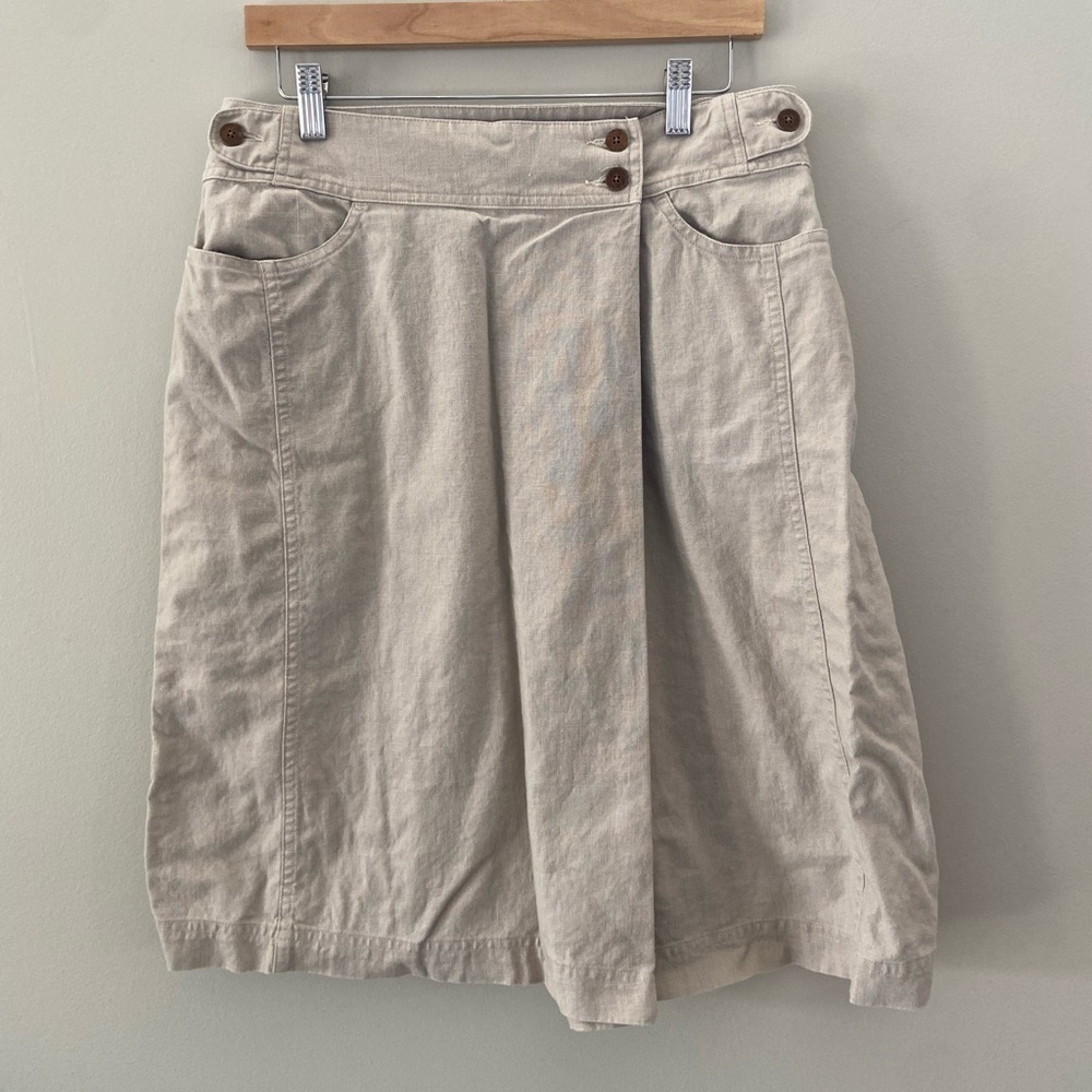Woolrich Y2K Linen Cotten Khaki Side Button Midi Skirt